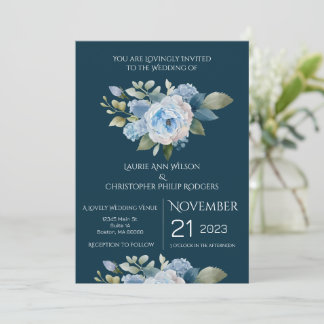 Convite de Casamento Floral Azul