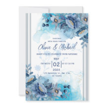 Convite de Casamento Floral Azul