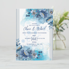 Convite de Casamento Floral Azul