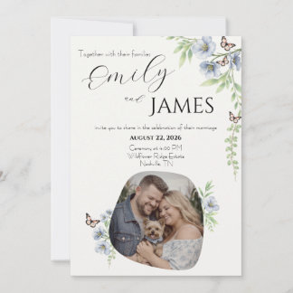 Convite de Casamento Floral Azul