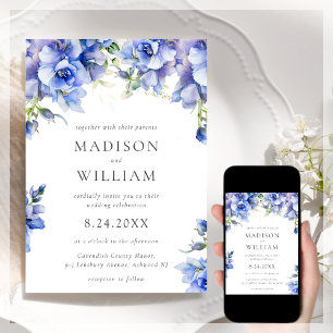 Convite de Casamento Floral Azul