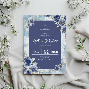 Convite de Casamento Floral Azul