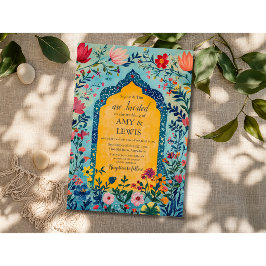 Convite de Casamento Floral Azul Boho Verão