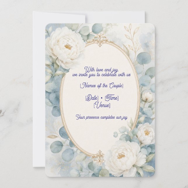 Convite de Casamento Floral Azul Céu (Frente)