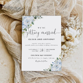 Convite de Casamento Floral Azul Claro Romântico