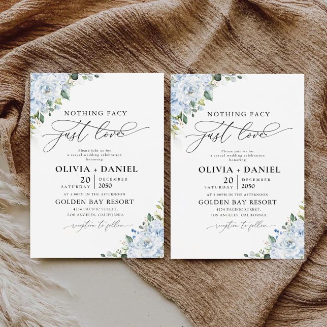 Convite de Casamento Floral Azul Claro Romântico (Criador carregado)