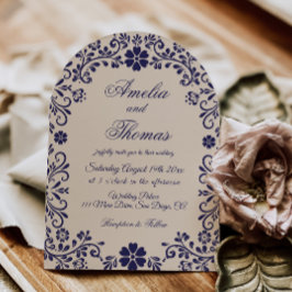 Convite de Casamento Floral Azul Cobalto