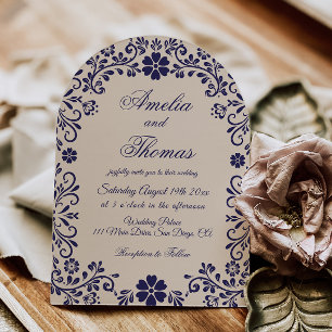 Convite de Casamento Floral Azul Cobalto