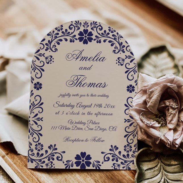 Convite de Casamento Floral Azul Cobalto (Criador carregado)