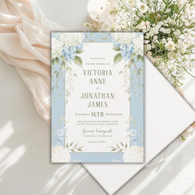 Convite de Casamento Floral Azul de Hortênsias Bra (Criador carregado)