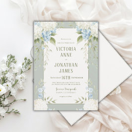Convite de Casamento Floral Azul de Hortênsias Bra