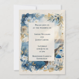 Convite de Casamento Floral Azul de Santorini