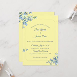Convite de Casamento Floral Azul e Amarelo