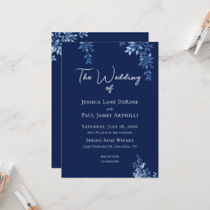 Convite de Casamento Floral Azul e Branco