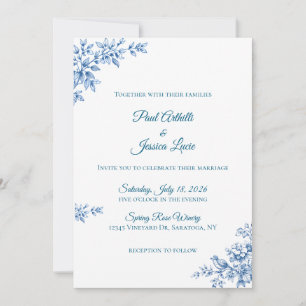 Convite de Casamento Floral Azul e Branco