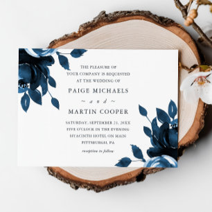 Convite de Casamento Floral Azul e Branco