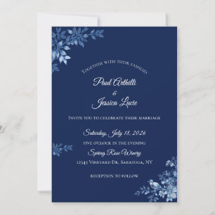 Convite de Casamento Floral Azul e Branco