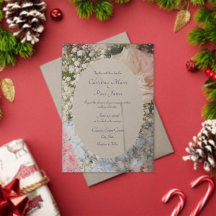 Convite de Casamento Floral Azul e Branco Acrílico