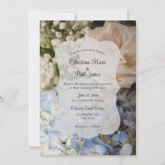 Convite de Casamento Floral Azul e Branco Elegante