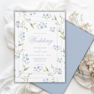 Convite de Casamento Floral Azul e Branco Elegante