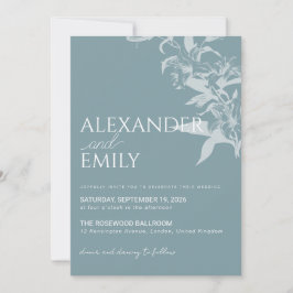 Convite de Casamento Floral Azul Elegante