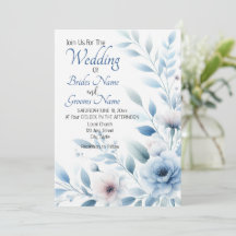 Convite de Casamento Floral Azul Elegante