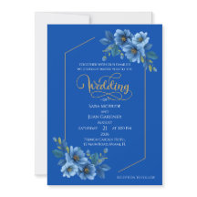 Convite de Casamento Floral Azul Elegante