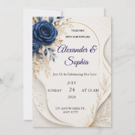 Convite de Casamento Floral Azul Elegante