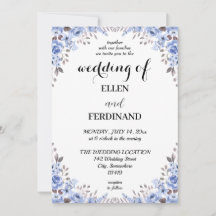 Convite de Casamento Floral Azul Elegante