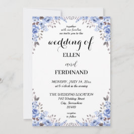 Convite de Casamento Floral Azul Elegante