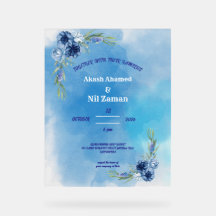 Convite de Casamento Floral Azul Elegante