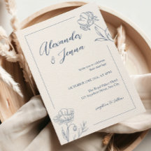 Convite de Casamento Floral Azul Elegante