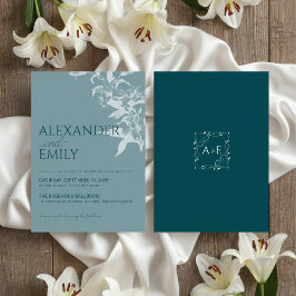 Convite de Casamento Floral Azul Elegante