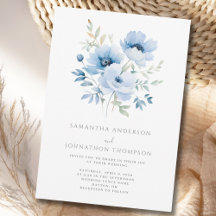 Convite de Casamento Floral Azul Elegante