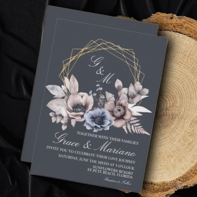 Convite de Casamento Floral Azul Elegante (Criador carregado)