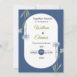 Convite de Casamento Floral Azul Elegante