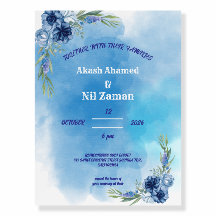 Convite de Casamento Floral Azul Elegante