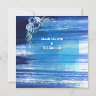 Convite de Casamento Floral Azul Elegante