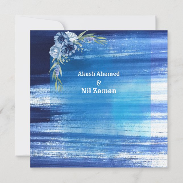 Convite de Casamento Floral Azul Elegante (Frente)