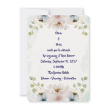 Convite de Casamento Floral Azul em Aquarela Elega