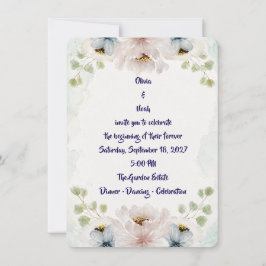 Convite de Casamento Floral Azul em Aquarela Elega