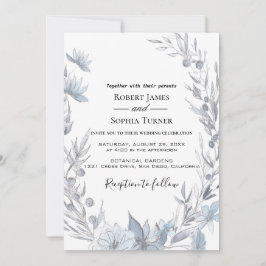 Convite de Casamento Floral Azul Empoeirado