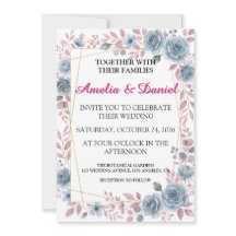 Convite de Casamento Floral Azul Empoeirado
