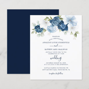 Convite de Casamento Floral Azul Empoeirado Botâni