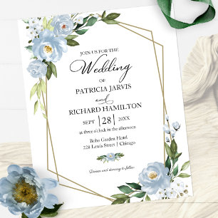 Convite de casamento floral azul empoeirado econôm