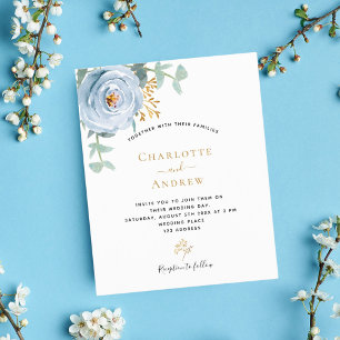 Convite de casamento floral azul empoeirado econôm