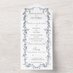 Convite de Casamento Floral Azul Empoeirado Tudo E