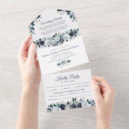 Convite de Casamento Floral Azul Empoeirado Tudo E