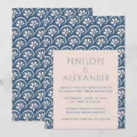 Convite de Casamento Floral Azul Escandinavo Moder