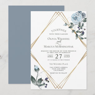 Convite de casamento  Floral Azul Estanjado